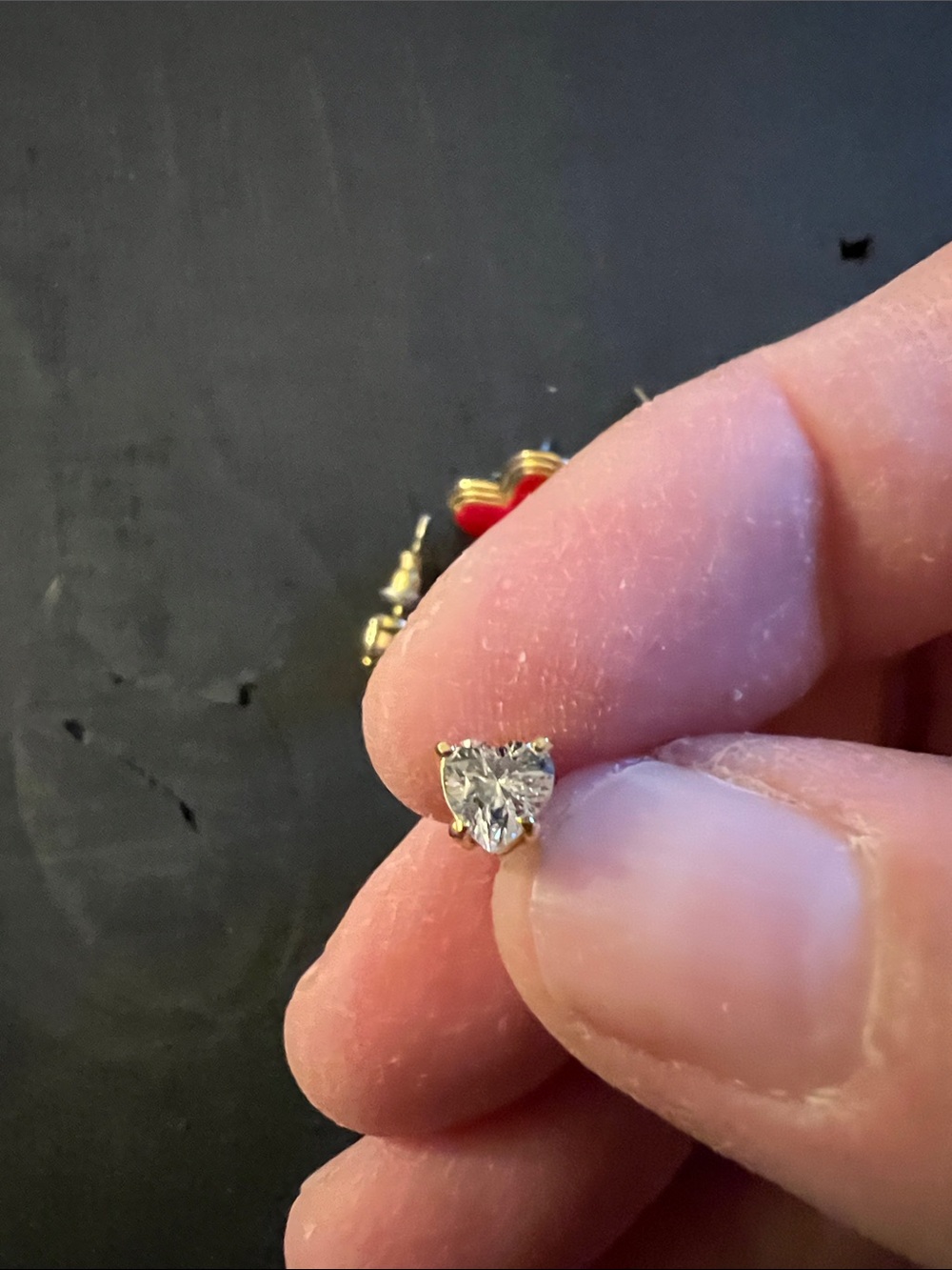 Gold Heart-Cut Clear Stone Stud Earrings - Unbranded
